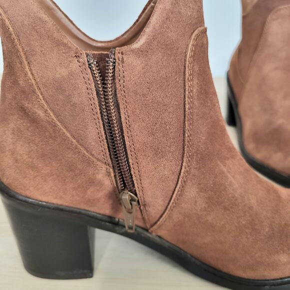 Seychelles Pretty Little Bird Boots Cognac Brown Booties Heel Suede Leather 7 - Picture 8 of 10